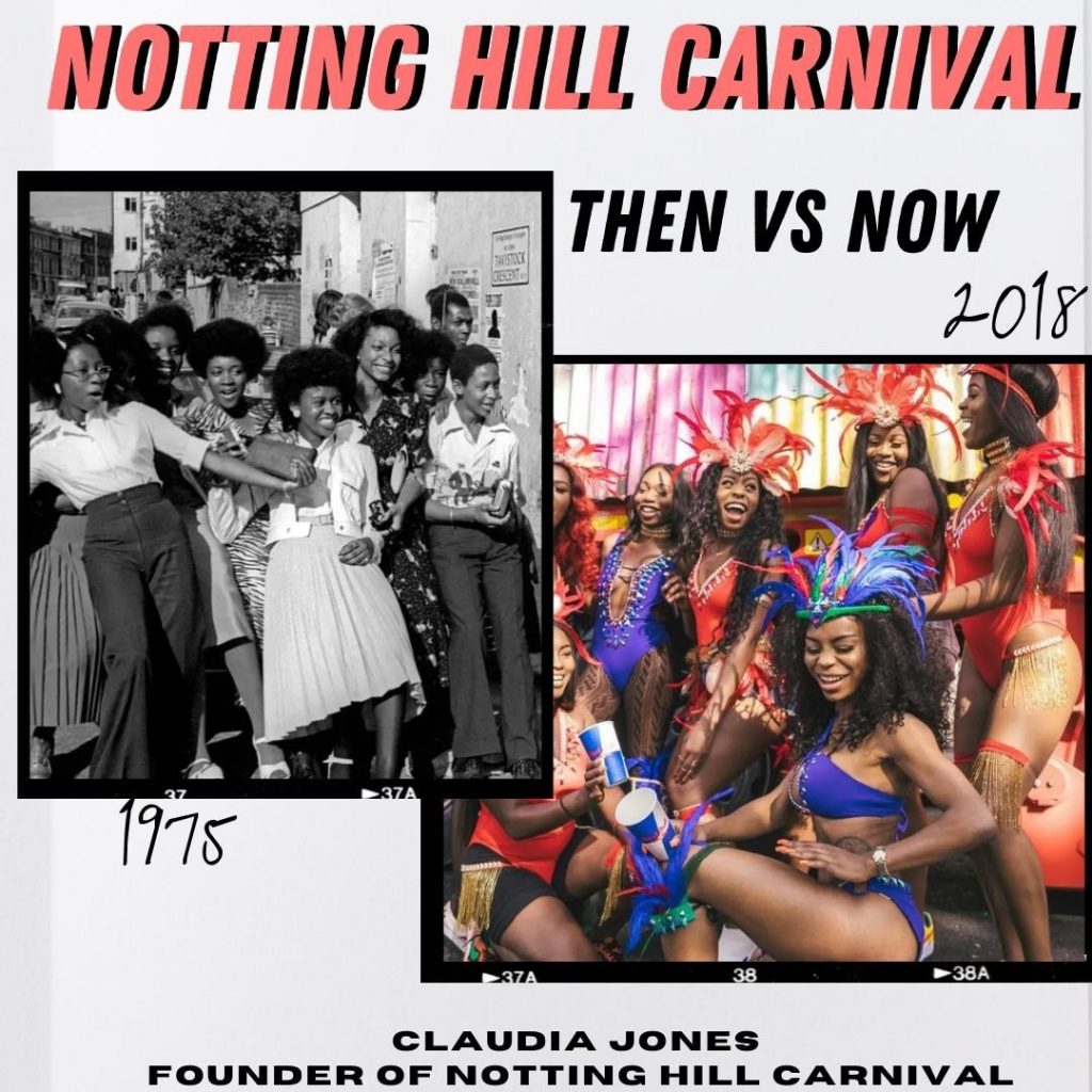 Notting Hill carnival: Then vs now. Black girls dancing at carni in 1975 vs 2018.