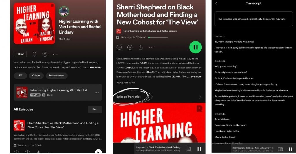spotify podcast transcriptions